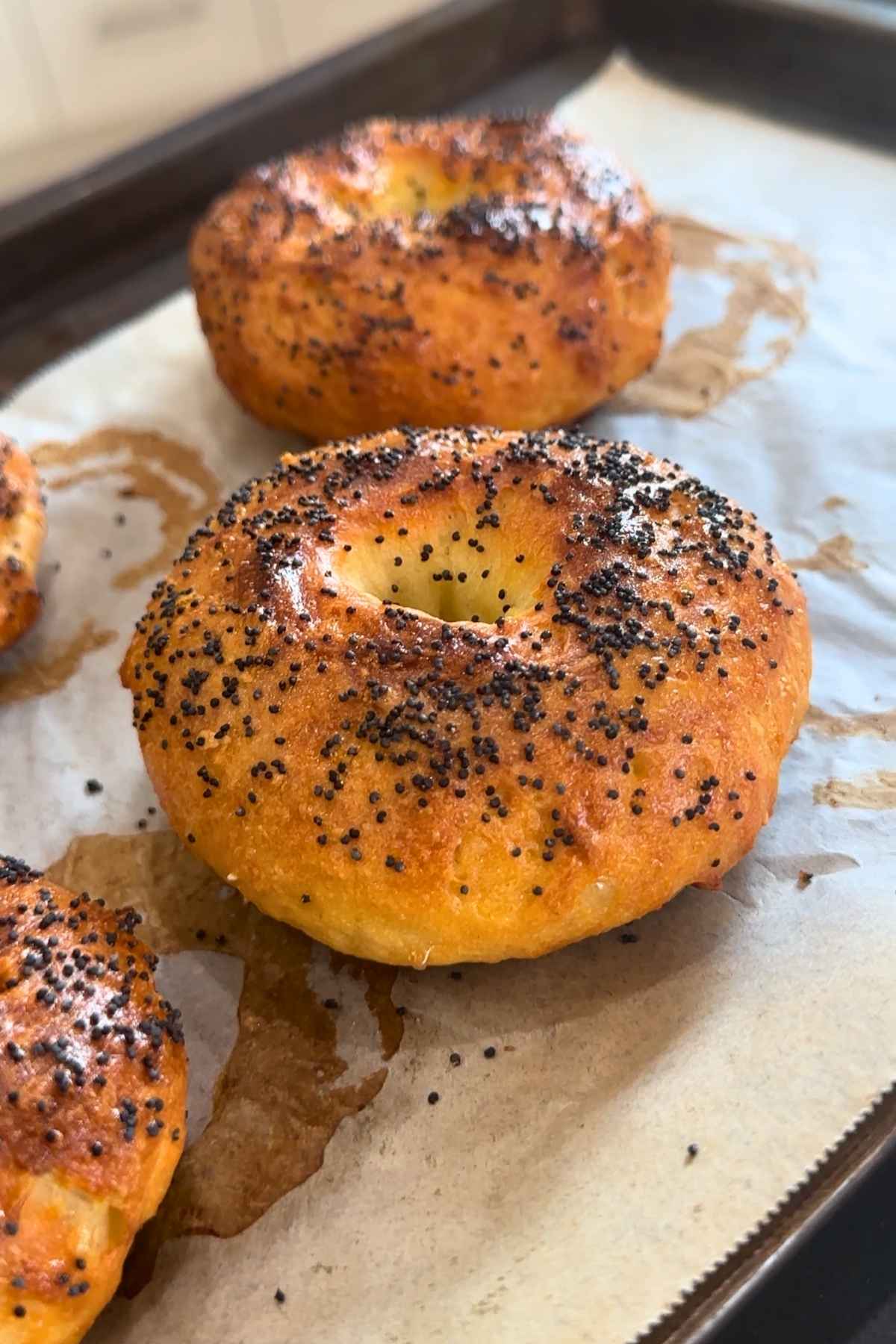 Greek yogurt bagels with poppy seeds.