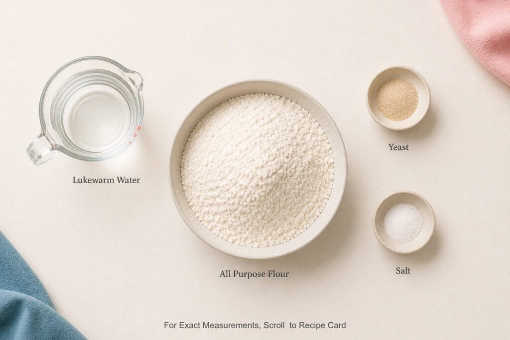 Baguette ingredients: flour, water, yeast, salt.