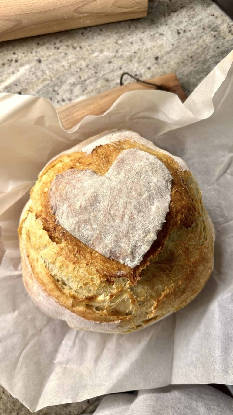 Heart-shaped sourdough bread from the easiest sourdough recipe, baked to golden perfection.
