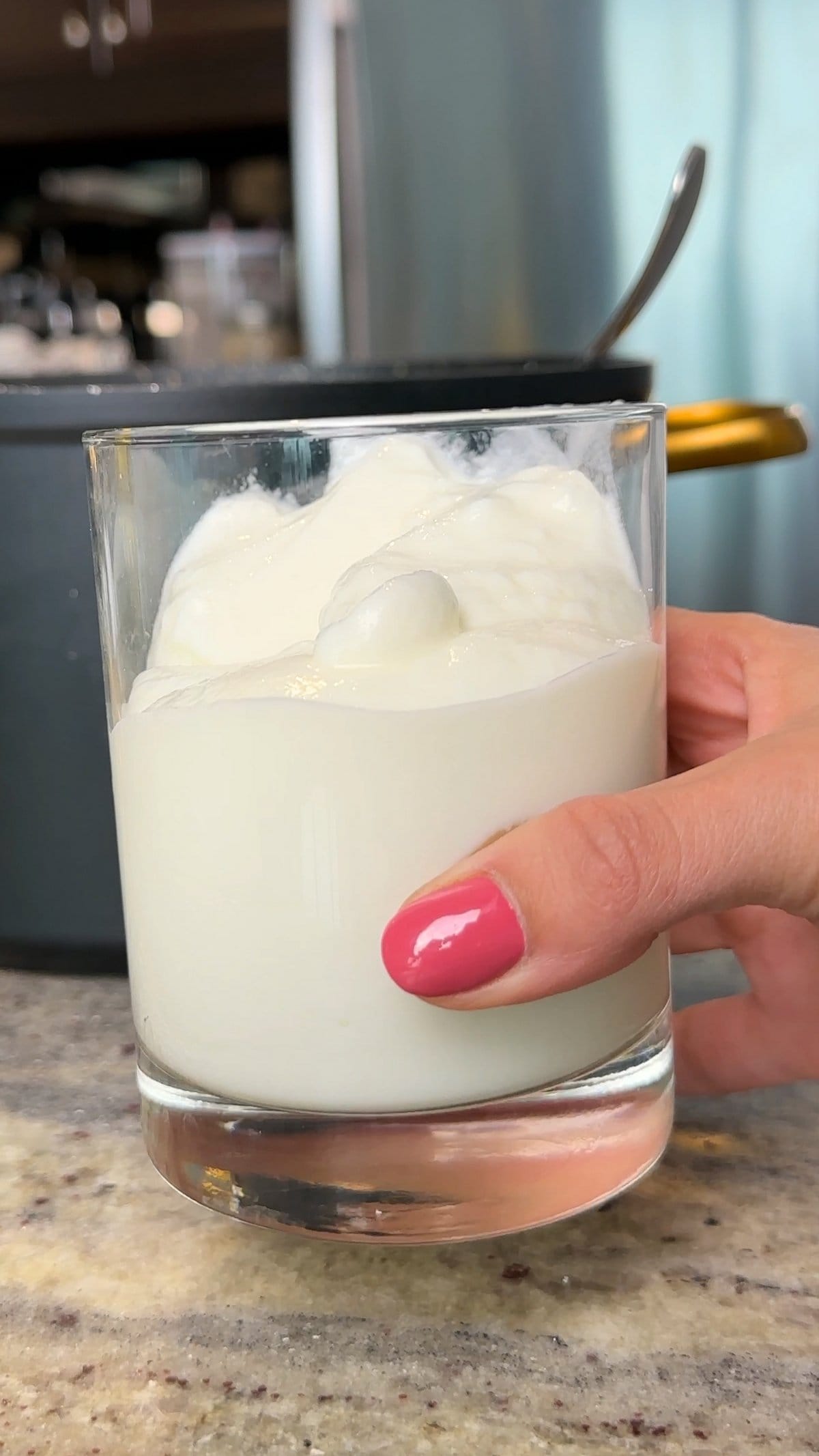 Homemade yogurt in a glass. Creamy, thick, and ready to eat.