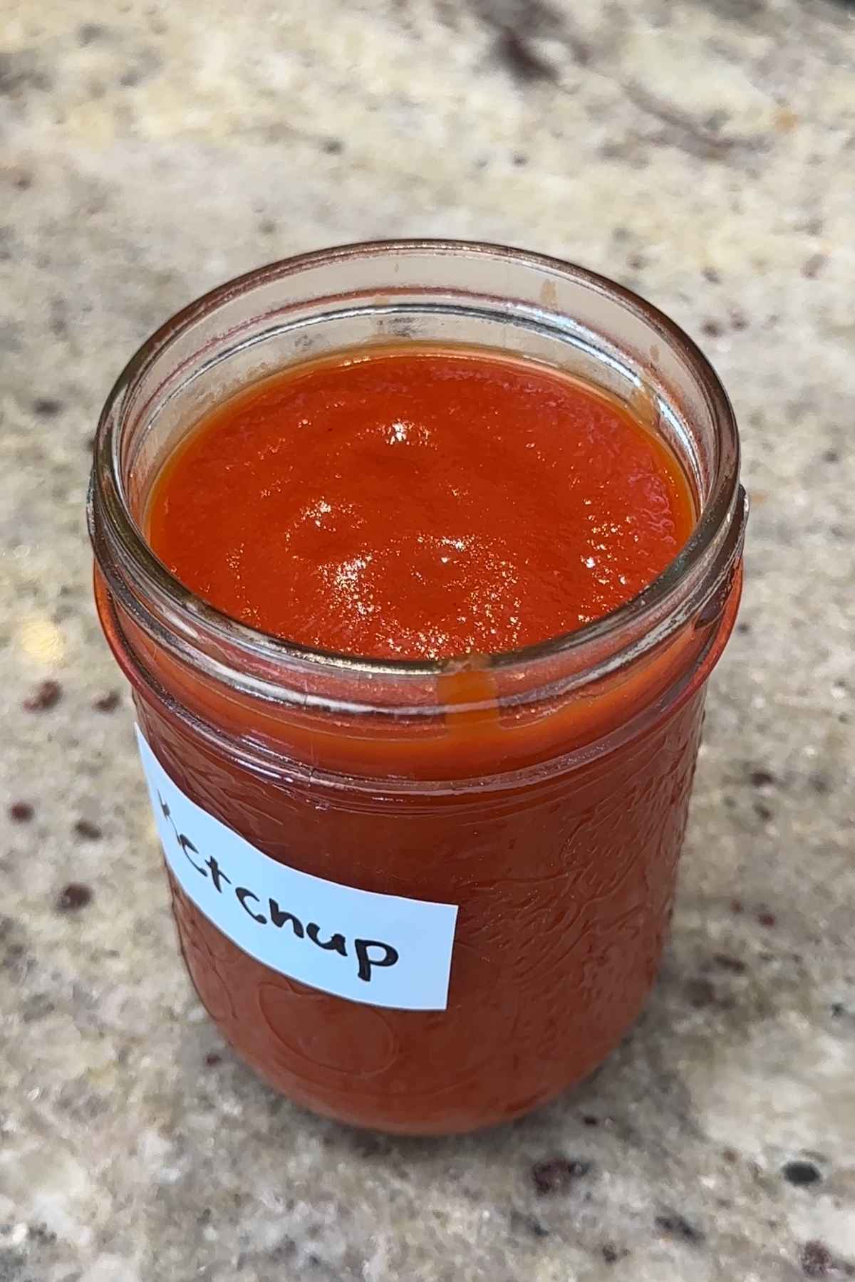 Jar of homemade ketchup.