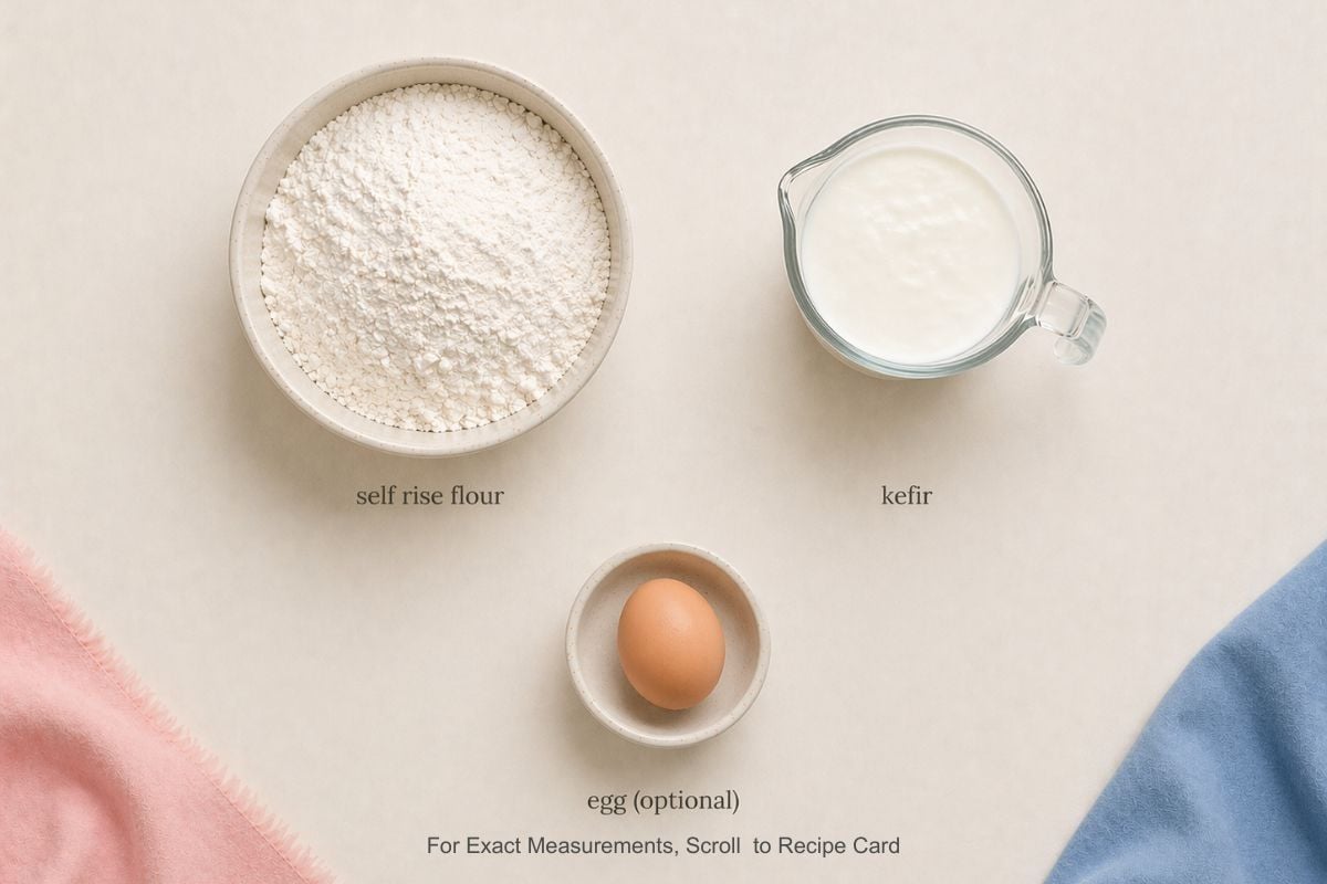 Kefir bread ingredients: flour, kefir, egg.