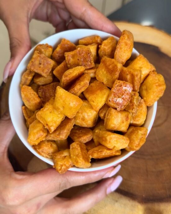 Homemade Cheez Its in a white bowl, ready to eat. Perfect homemade cheez its recipe.