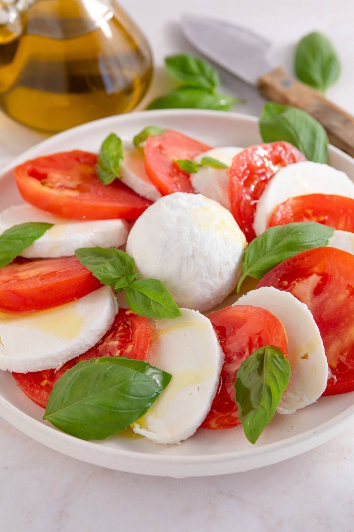 Caprese salad with mozzarella, tomatoes, and basil.