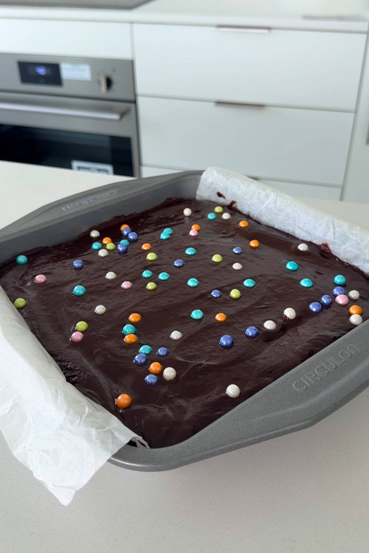 Homemade cosmic brownies with colorful sprinkles.