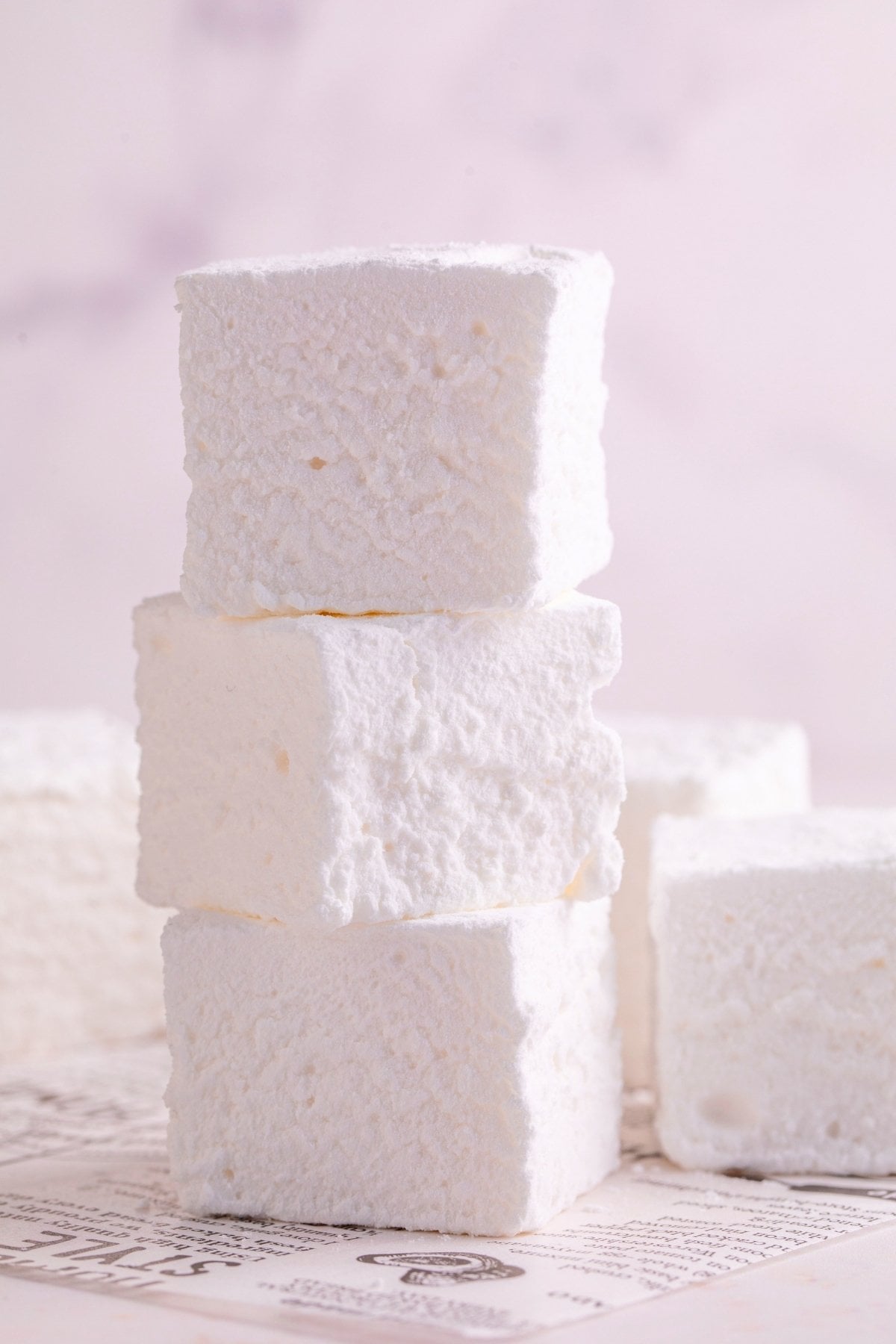 Homemade marshmallows stacked.